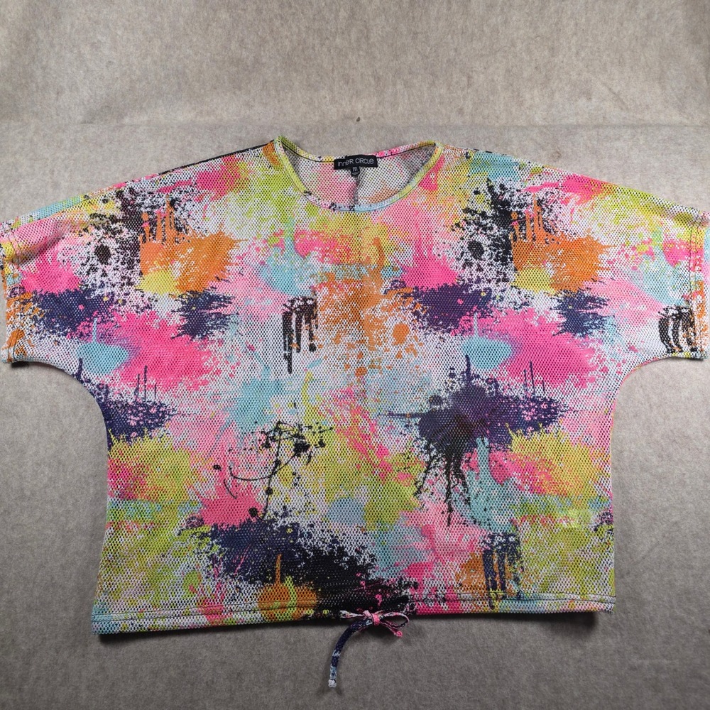 Inner Circle Womens Medium Mesh Paint Splatter Crop Top Abstract Multi Color M